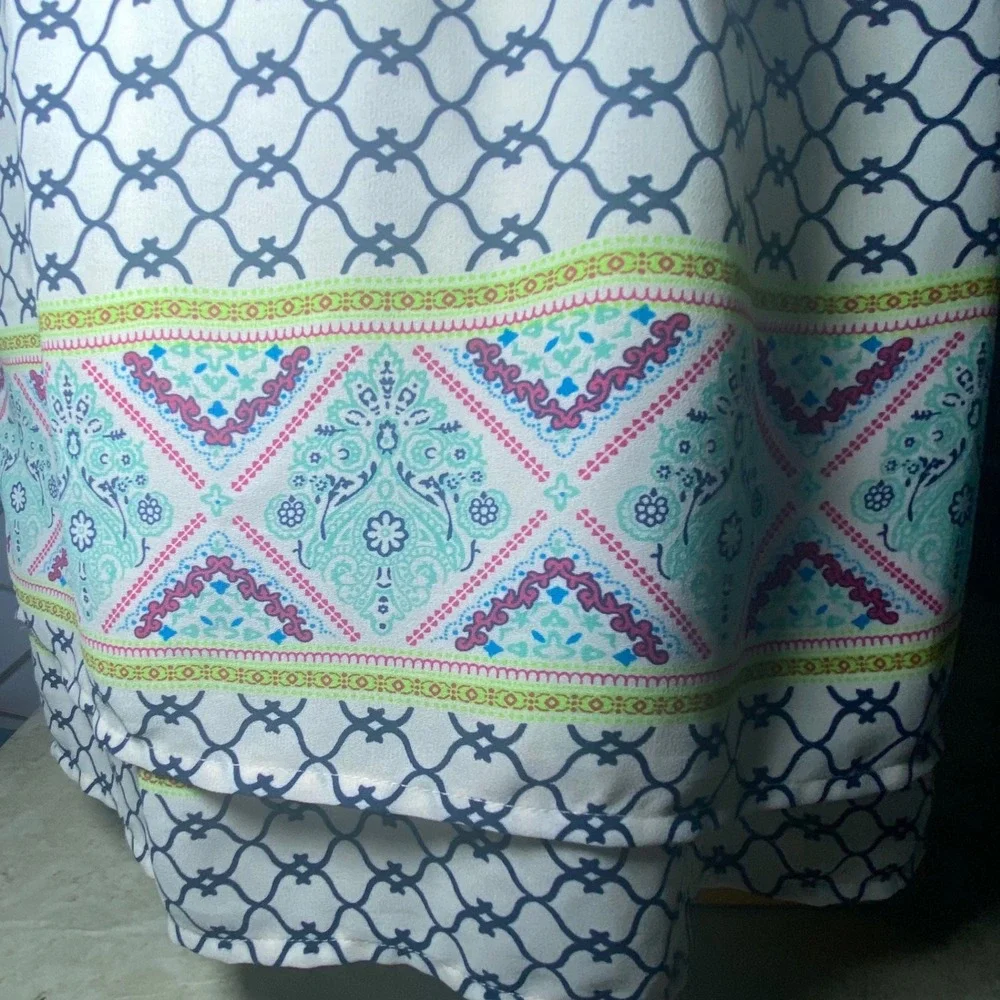 Collective Concepts Womens Navy White Geometric Boho Tassel Mini Dress - Picture 4 of 8